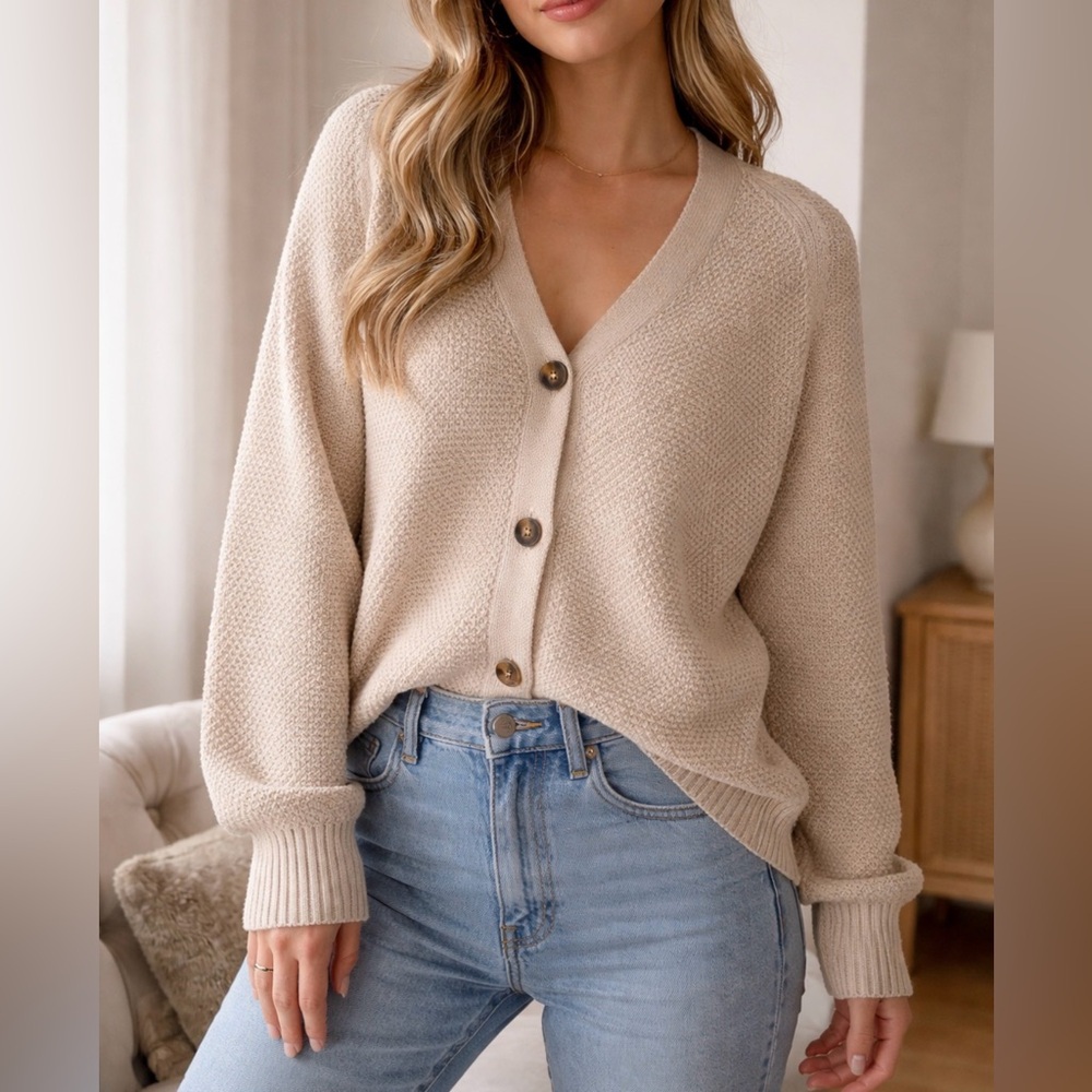 GAP 100% Cotton Cardigan XXL Oatmeal Button Front Knit EUC